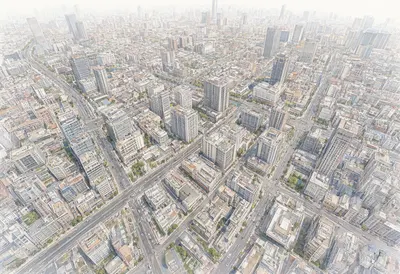 Aerial View of a Modern City in Watercolor Style (AI-generated)