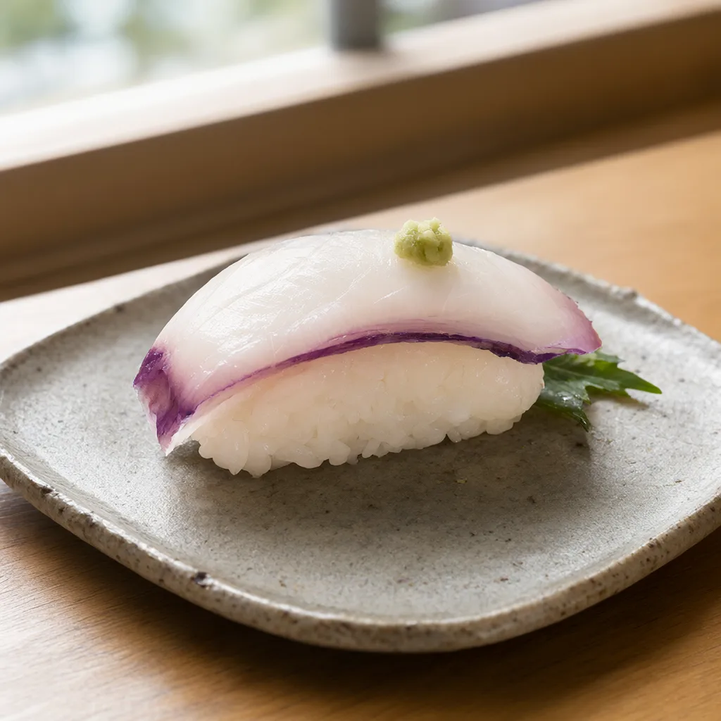 Tender octopus nigiri sushi on a handcrafted ceramic plate (AI-generated)