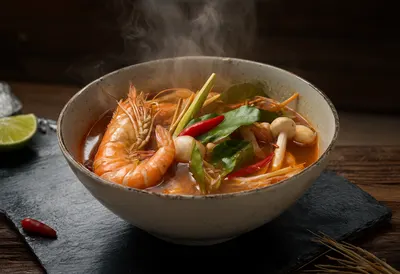 Tom Yum Goong with Prawns and Steam (AI-generated)