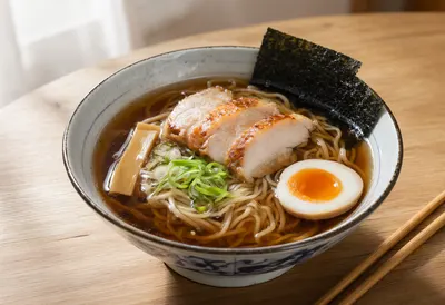Japanese Shoyu Ramen with Grilled Pork and Egg (AI-generated)