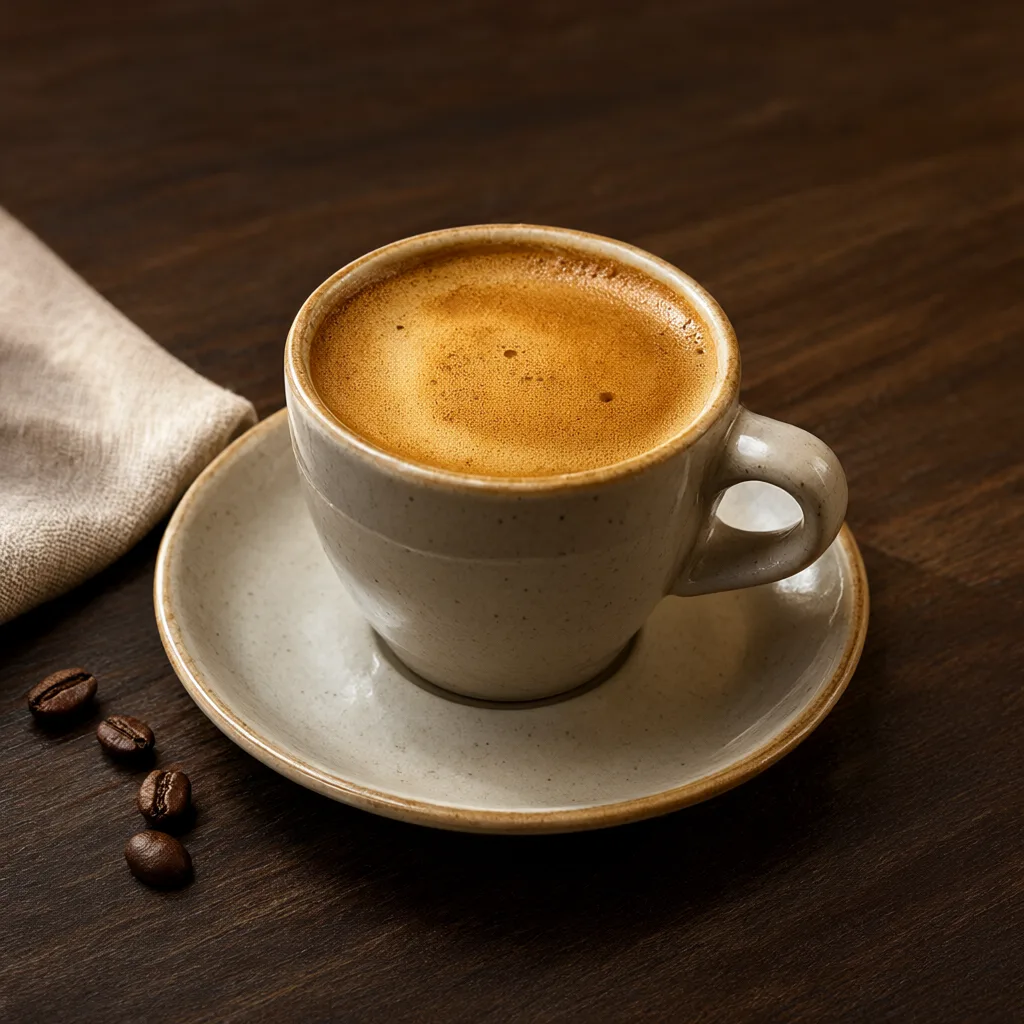 Espresso with golden crema in a small ceramic cup (AI-generated)