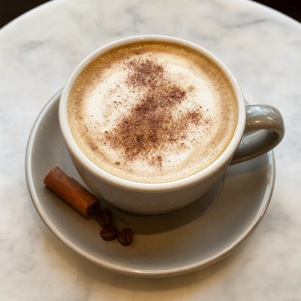 Cappuccino with cocoa dust in a wide ceramic cup (AI-generated)