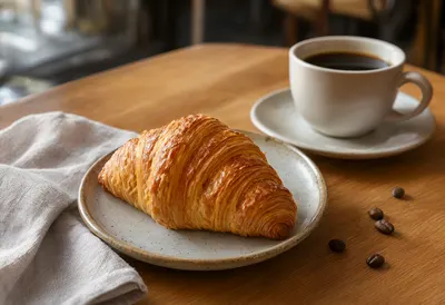 Butter Croissant and Black Coffee on a Café Table (AI-generated)