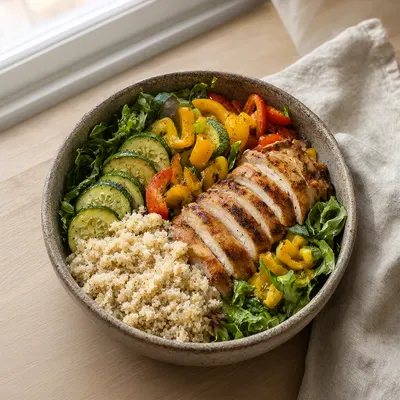 Chicken Quinoa Grain Bowl with Roasted Vegetables (AI-generated)