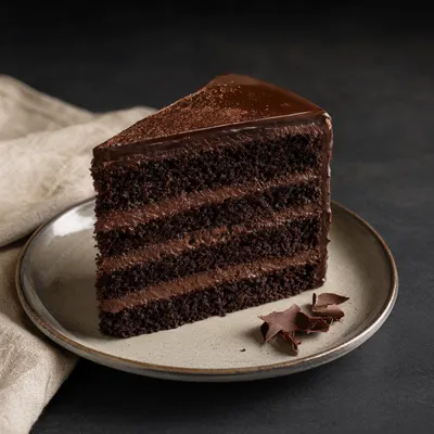 Chocolate Layer Cake Slice with Ganache (AI-generated)