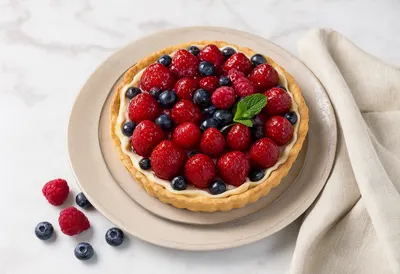Fresh Berry Tart on a Ceramic Plate (AI-generated)