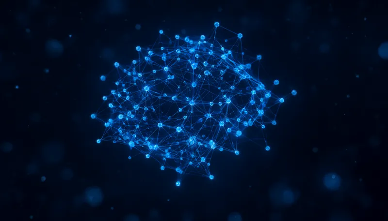Glowing blue AI neural network abstract visualization