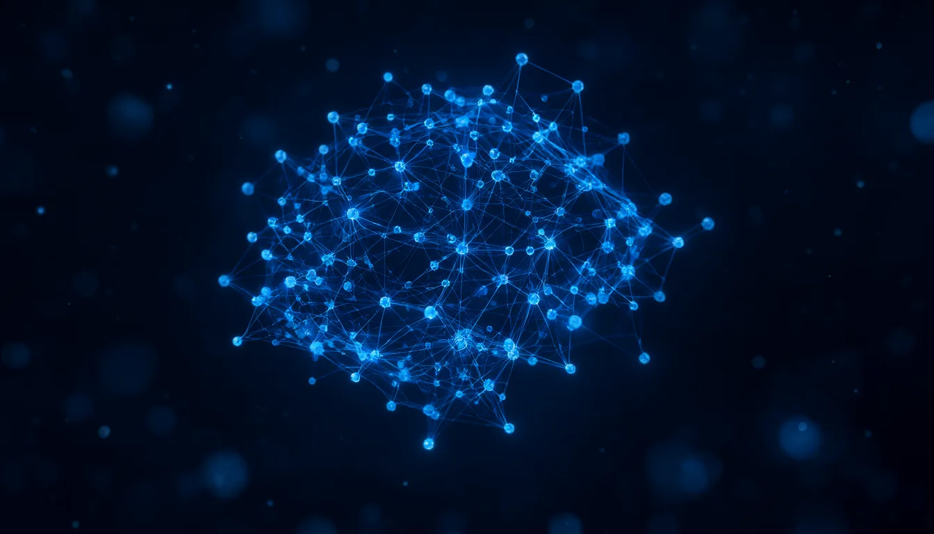 Glowing blue AI neural network abstract visualization