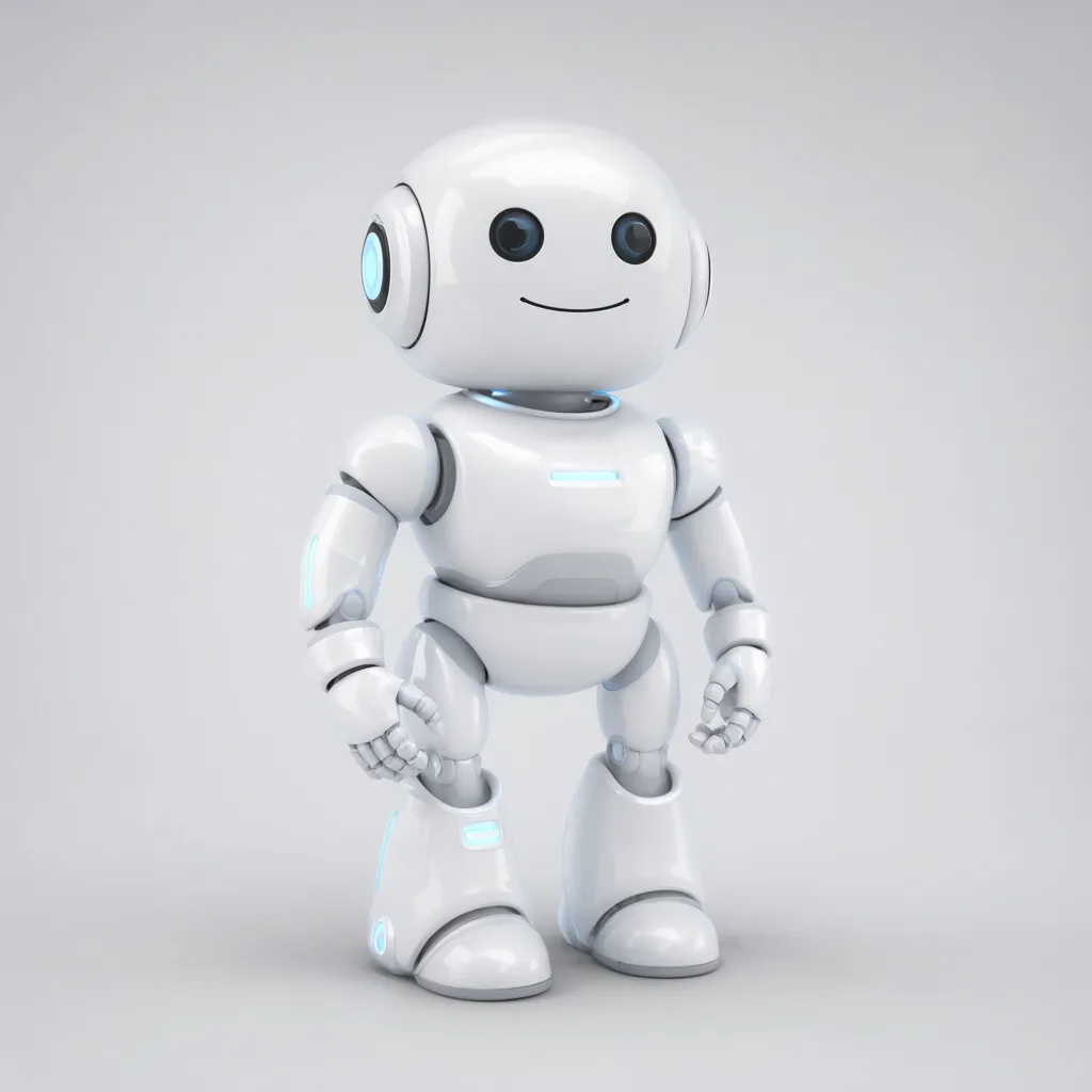 Friendly white humanoid robot assistant in a studio (AI-generated)
