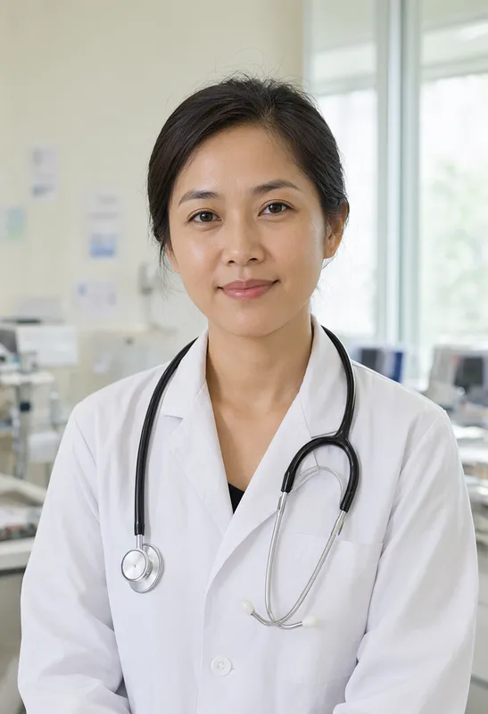 Female doctor in a white coat and stethoscope in a modern clinic (AI-generated)