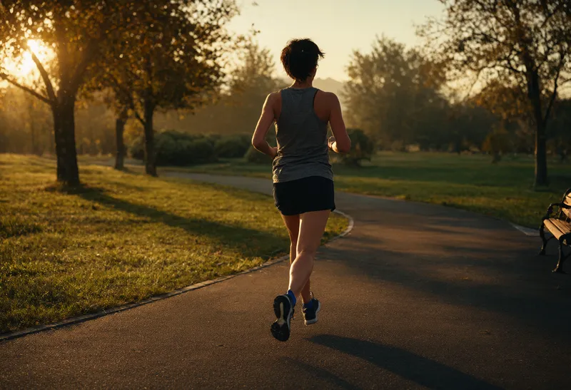 Jogger running along a park path at sunrise (AI-generated)