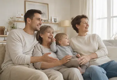 Family Relaxing Together at Home (AI-generated)