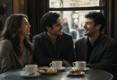 Friends Laughing Together at a Café (AI-generated)