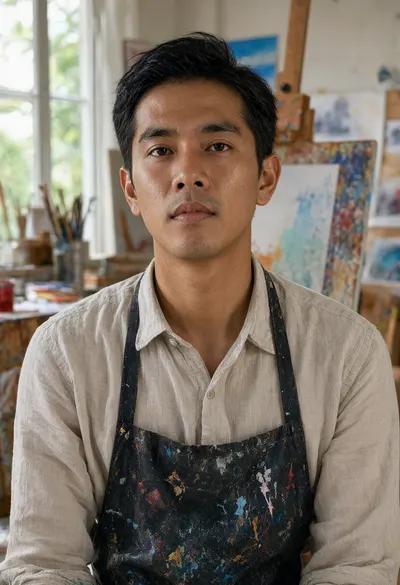 ภาพพอร์ตเทรตศิลปินในสตูดิโอสว่าง (สร้างด้วย AI)