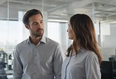 Two Colleagues Talking in a Modern Office (AI-generated)