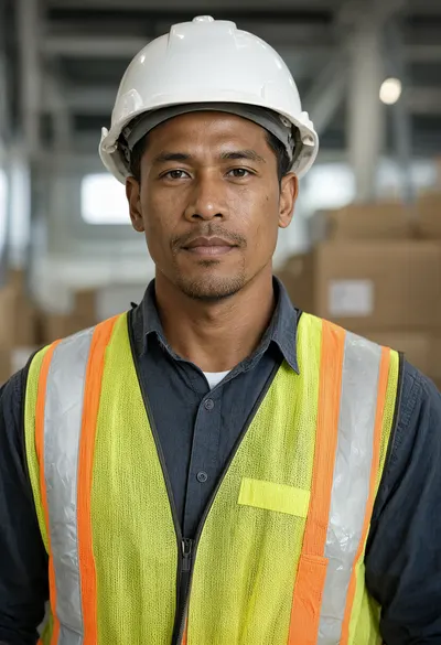 Warehouse Worker Portrait in a Modern Facility (AI-generated)