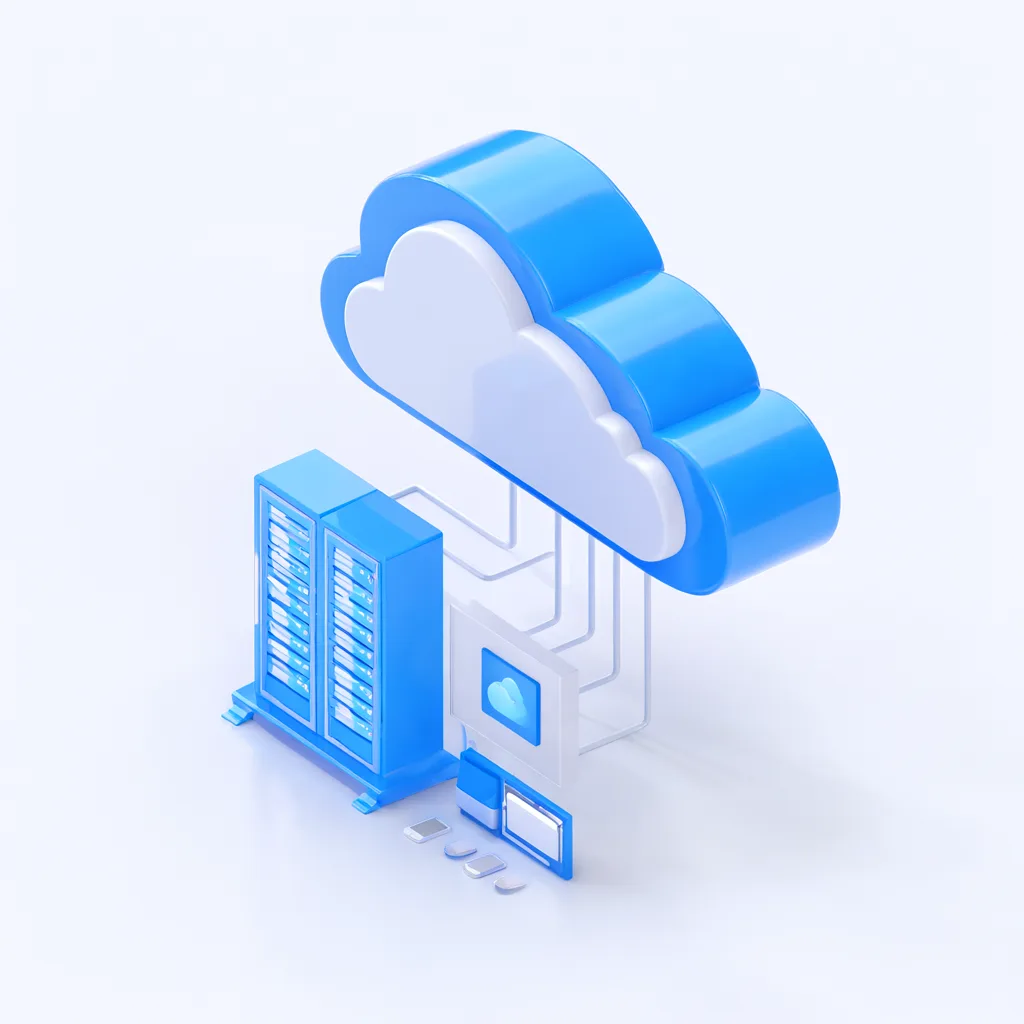 3D isometric cloud storage illustration with servers and devices (AI-generated)