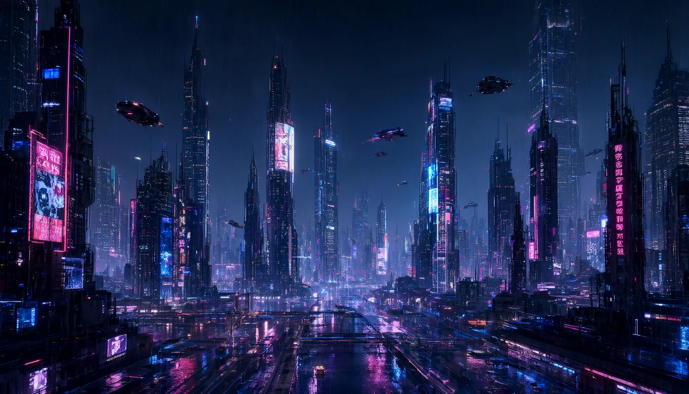 Cyberpunk megacity skyline with neon lights at night (AI-generated)