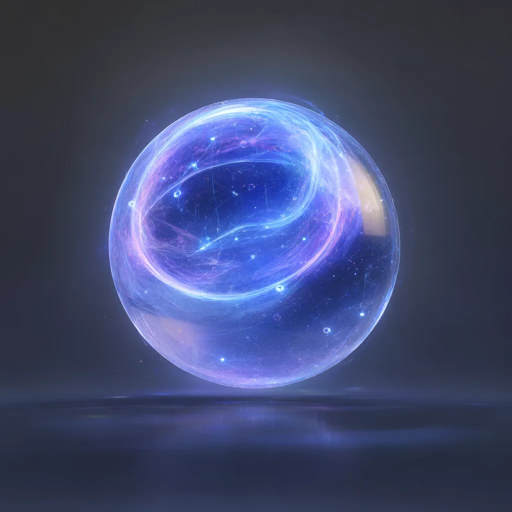 Glowing holographic AI core with blue and purple energy rings