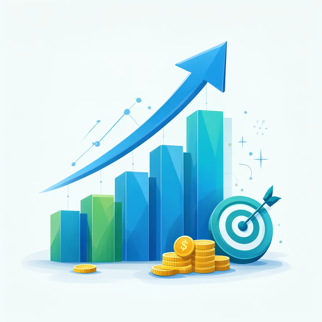 Flat vector business growth chart illustration with rising bars and arrow (AI-generated)