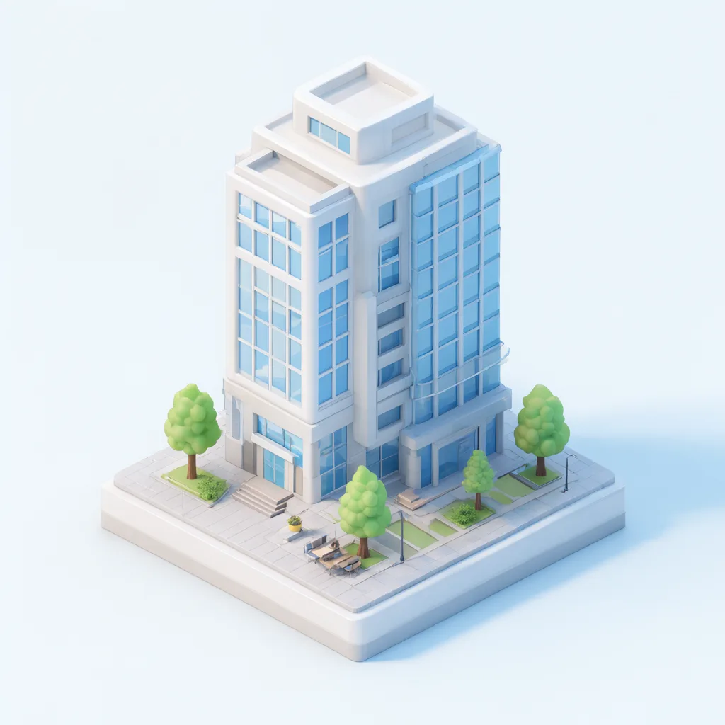 3D isometric modern office building illustration (AI-generated)