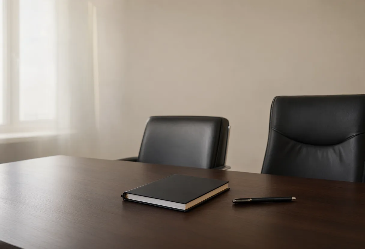 Minimal luxury executive meeting table with leather chairs (AI-generated)