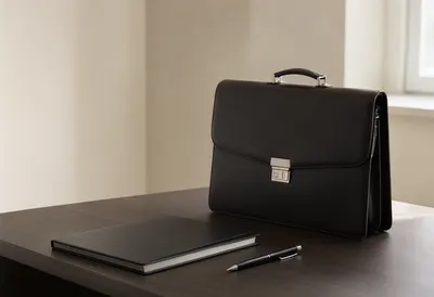 Minimal Luxury Desk with Leather Briefcase (AI-generated)