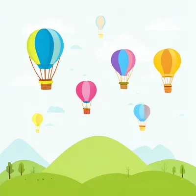 Cartoon Hot Air Balloons over a Valley (AI-generated)