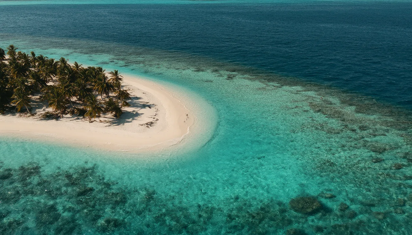 Aerial view of a tropical island with a turquoise lagoon (AI-generated)