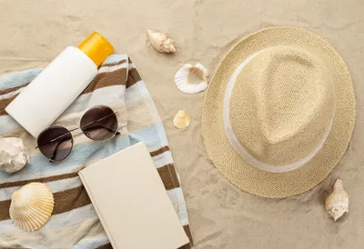 Beach Essentials Flat Lay (AI-generated)