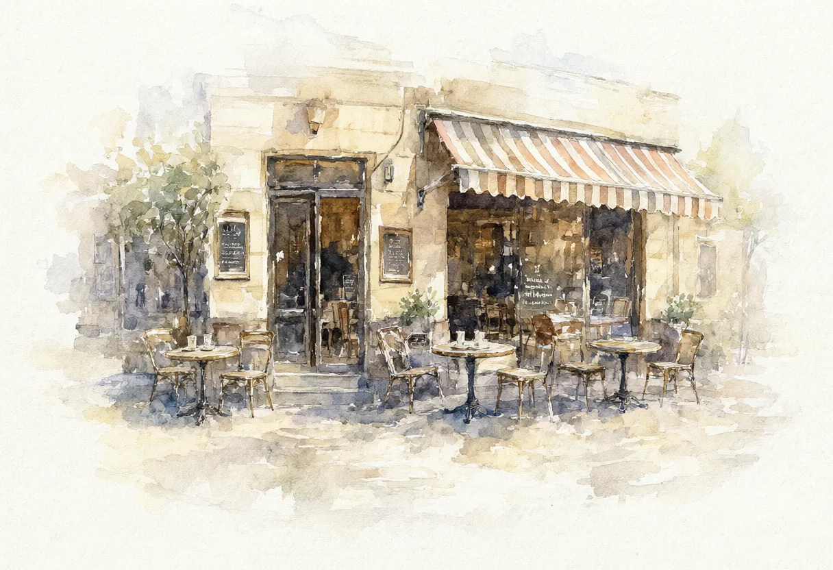 Watercolor illustration of a European street café (AI-generated)