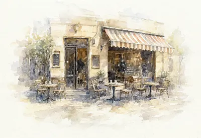 Watercolor European Street Café (AI-generated)
