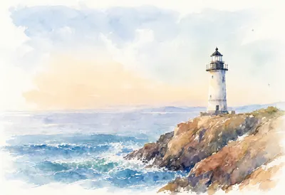 Watercolor Lighthouse on a Cliff (AI-generated)