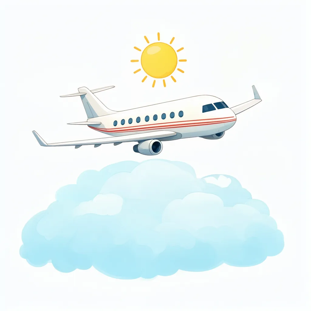 Cute cartoon airplane flying above fluffy clouds (AI-generated)