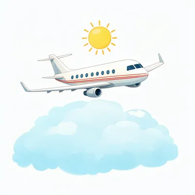 Cute Cartoon Airplane over Clouds (AI-generated)