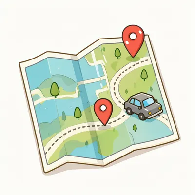 Cute Cartoon Travel Map with Car (AI-generated)