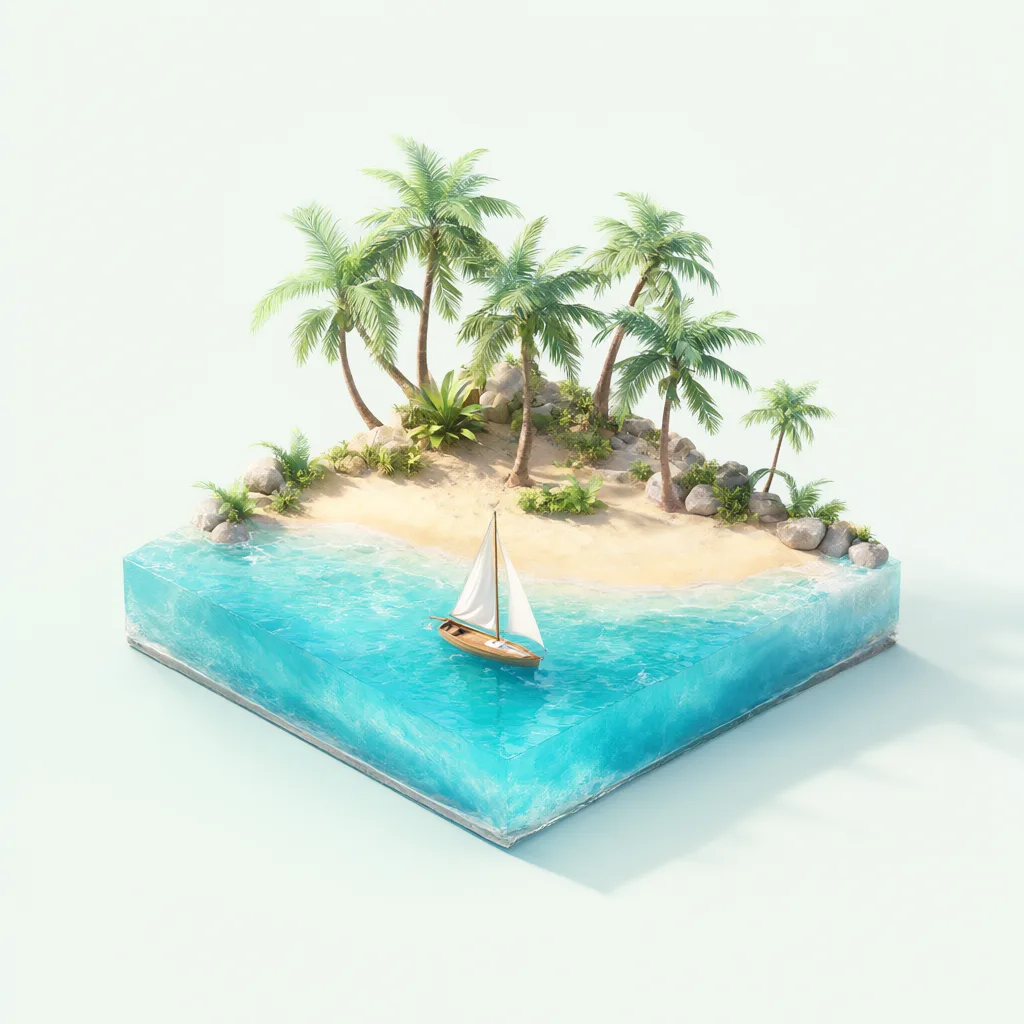 3D isometric tropical island illustration (AI-generated)