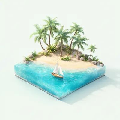 3D Isometric Tropical Island (AI-generated)