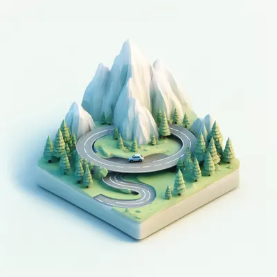 3D Isometric Mountain Road (AI-generated)