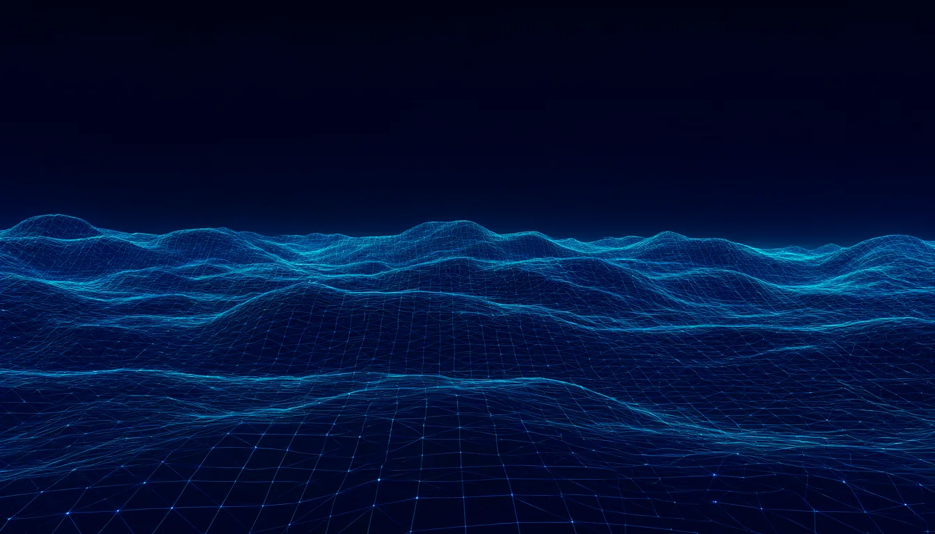 Navy and cyan wireframe terrain grid (AI-generated)