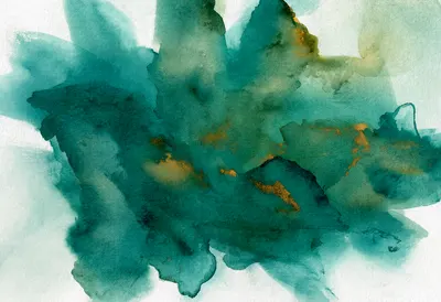 ภาพสีน้ำนามธรรมสี teal และทอง (สร้างด้วย AI)