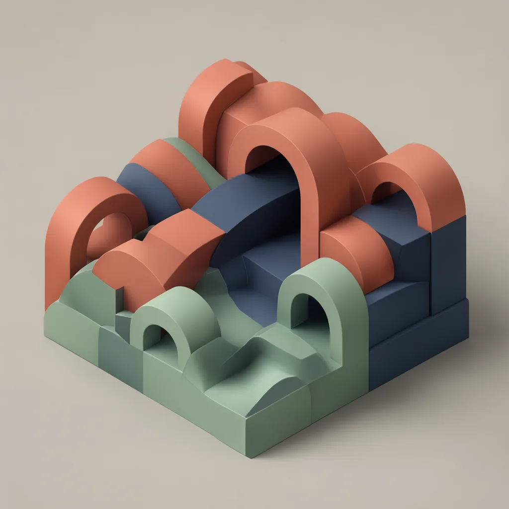 Isometric abstract landscape with matte geometric hills (AI-generated)