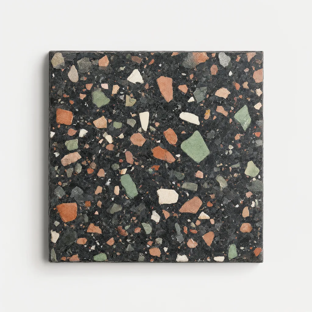 Charcoal terrazzo texture with colorful chips (AI-generated)
