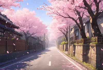 Anime Cherry Blossom Street in Spring (AI-generated)