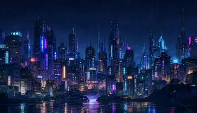 Anime Neon City at Night with Rain (AI-generated)