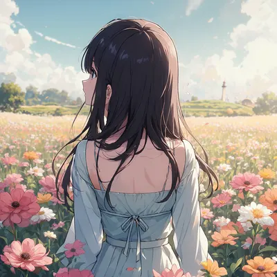 Anime Girl in a Flower Field (AI-generated)
