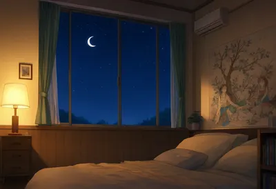 Anime Cozy Room with a Starry Sky (AI-generated)
