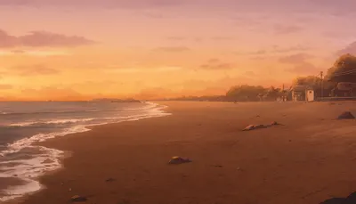 Anime Sunset Beach with a Lone Figure (AI-generated)