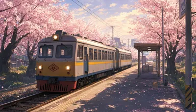 Anime Cherry Blossom Train Station (AI-generated)