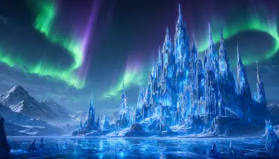 Fantasy Ice Palace under Aurora (AI-generated)